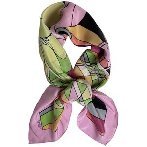 LOREDANO Women's Purple/Green Geometric Floral Leaf Silk LUXURY Scarf